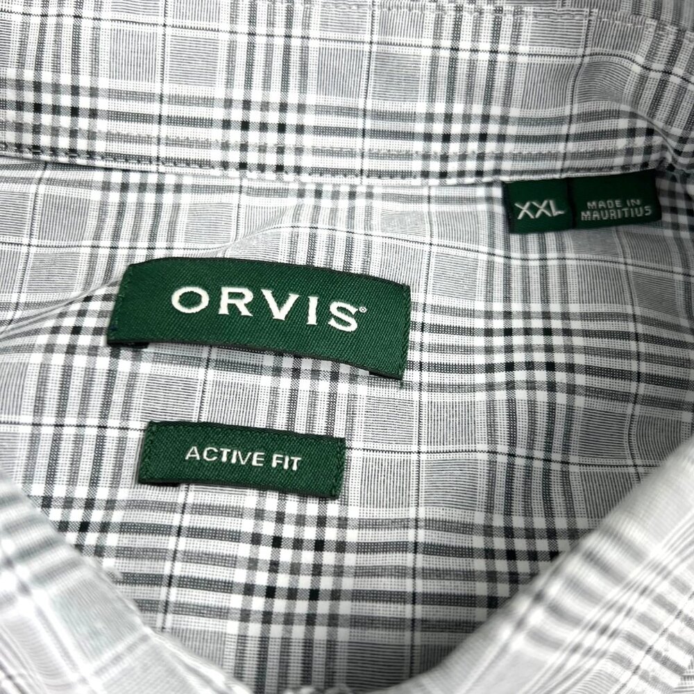 Orvis Mens Active Fit Gray Plaid Dress Shirt XXL Button-Down Collar Polyester - Picture 5 of 9